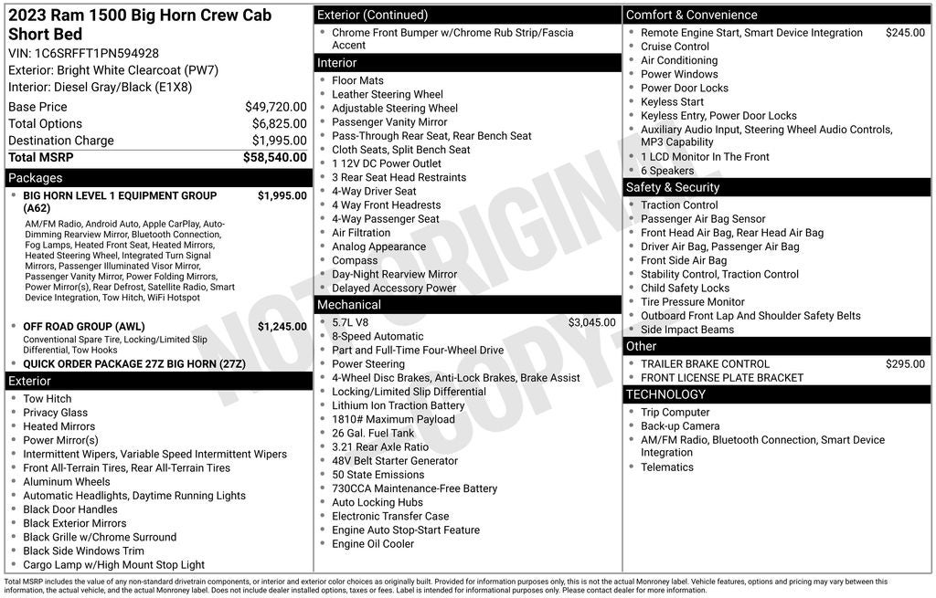 2023 RAM 1500 Big Horn Crew Cab 4x4 5'7' Box