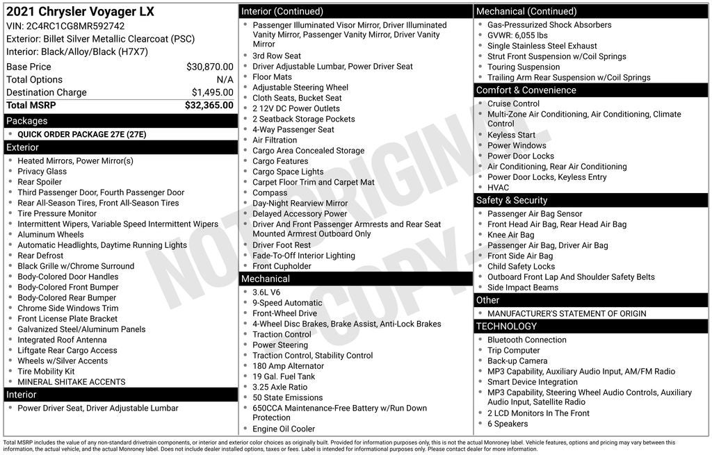 2021 Chrysler Voyager LX