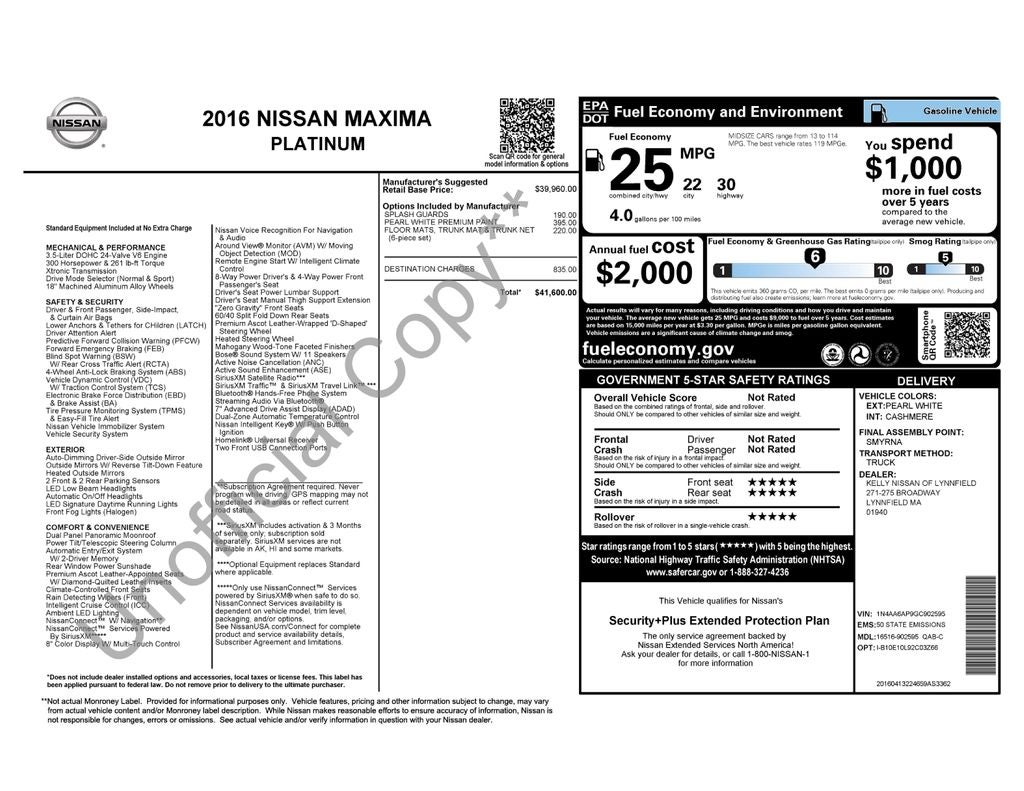 2016 Nissan Maxima Platinum