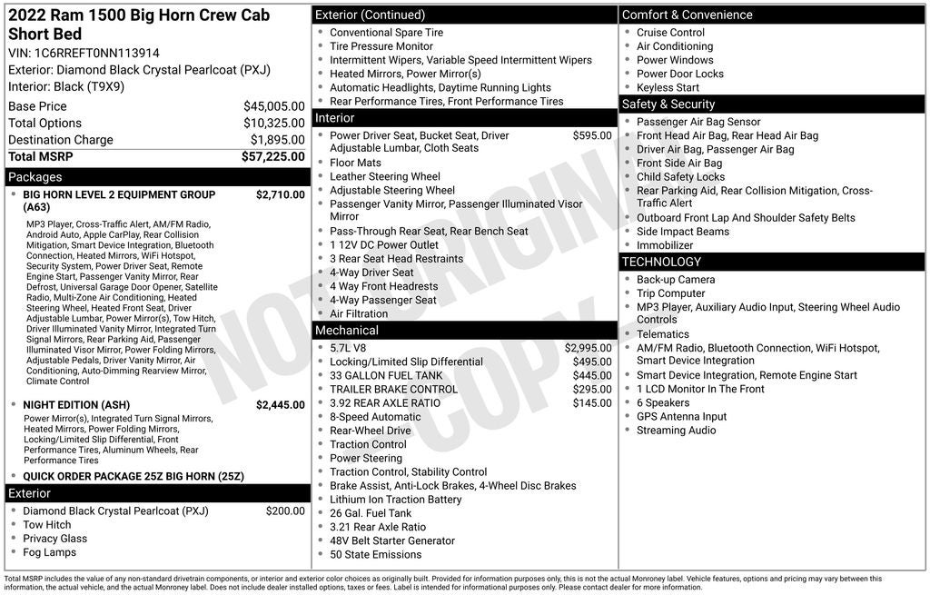2022 RAM 1500 Big Horn Crew Cab 4x2 5'7' Box