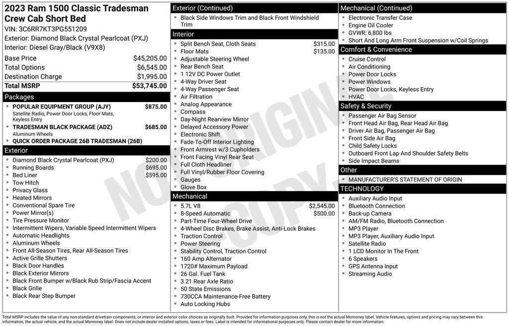 2023 RAM 1500 Classic Tradesman Crew Cab 4x4 5'7' Box