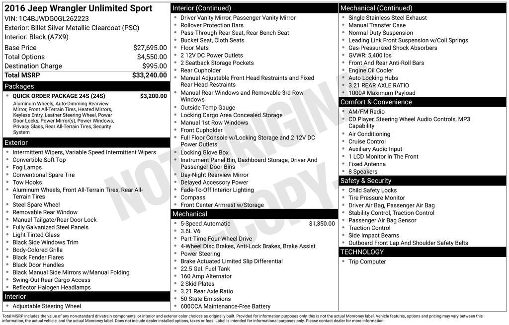2016 Jeep Wrangler Unlimited Sport