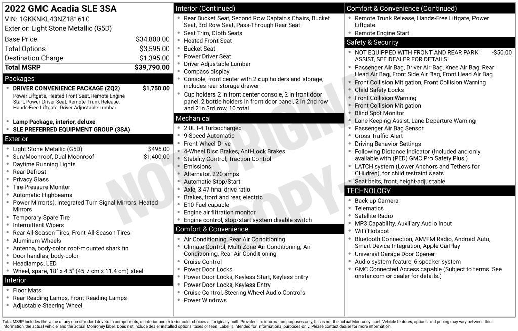 2022 GMC Acadia SLE