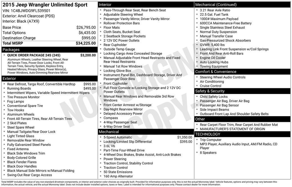 2015 Jeep Wrangler Unlimited Sport