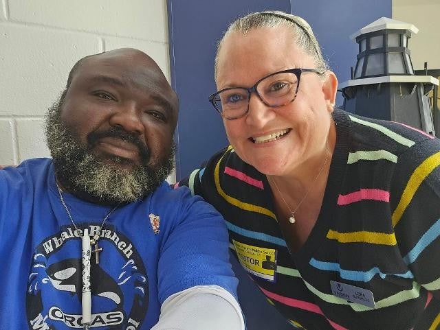 A selfie of two people